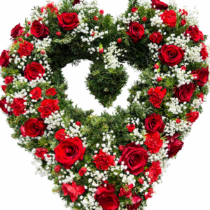 Živý smútočný veniec srdce – červené kvety