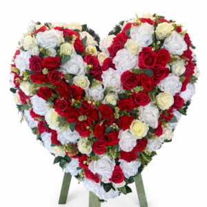 Smútočné srdce červeno biele umelé